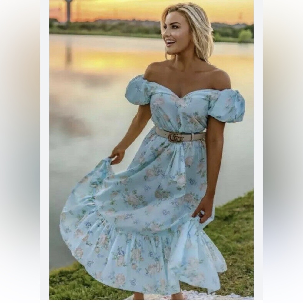 LoveShackFancy Blue Floral Maxi Dress